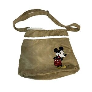 Disney Tan Beige Suede Crossbody Shoulder Bag Mickey Mouse 2009